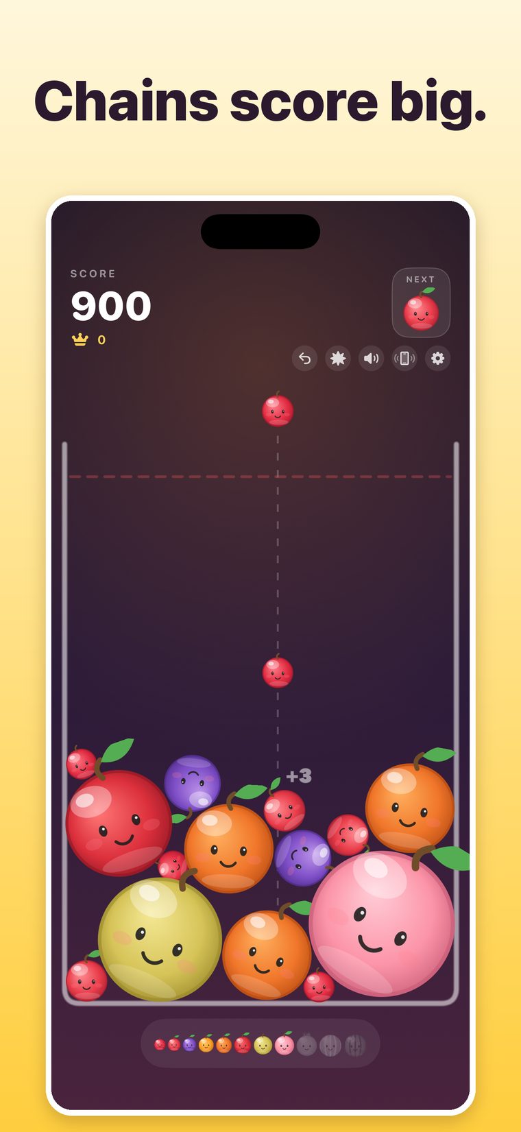 A 2 CHAIN bonus firing in the middle of the jar for +42 points.