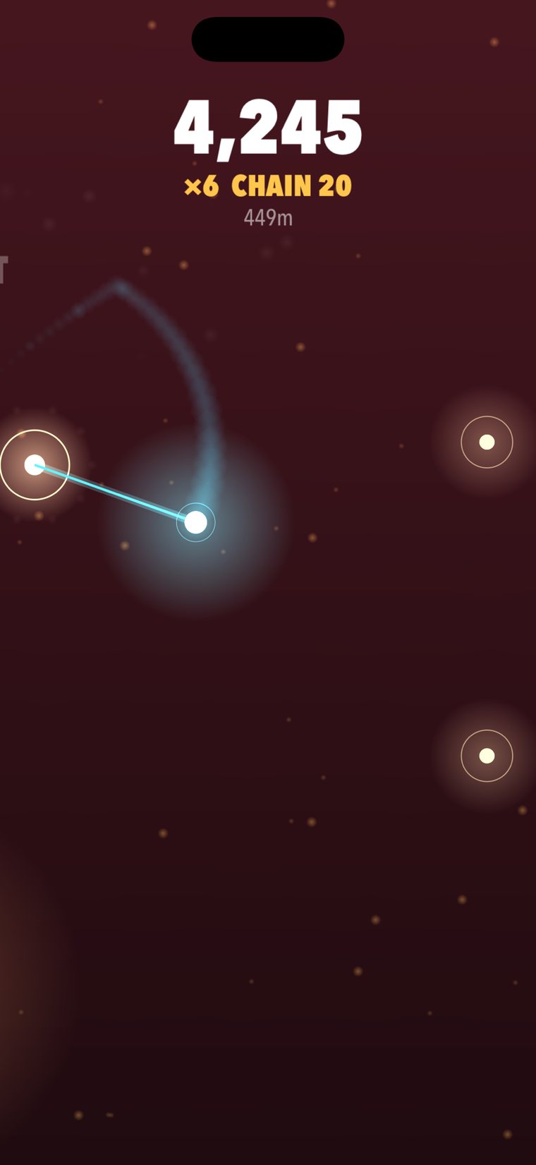 A ×6 chain at 20, scoring 4,245 across a deep red biome.